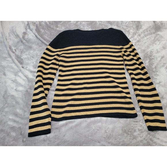 LRL Ralph Lauren Navy Gold Metallic V Neck Striped Pullover Sweater Top sz Large - Picture 6 of 6
